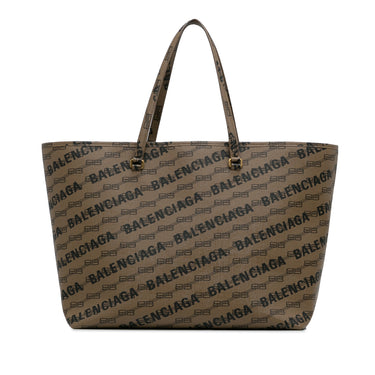 Brown Balenciaga BB Monogram Signature East West Shopper M Tote Bag