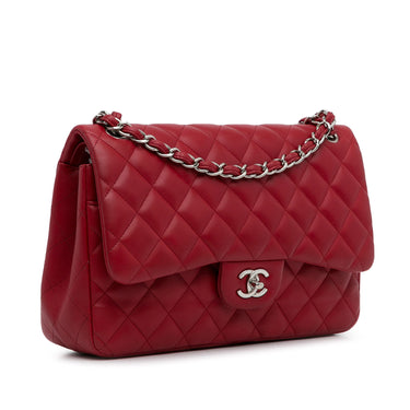 Red Chanel Jumbo Classic Lambskin Double Flap Shoulder Bag