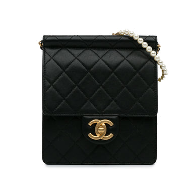 Black Chanel Chain with Pearl Flap Crossbody Bag