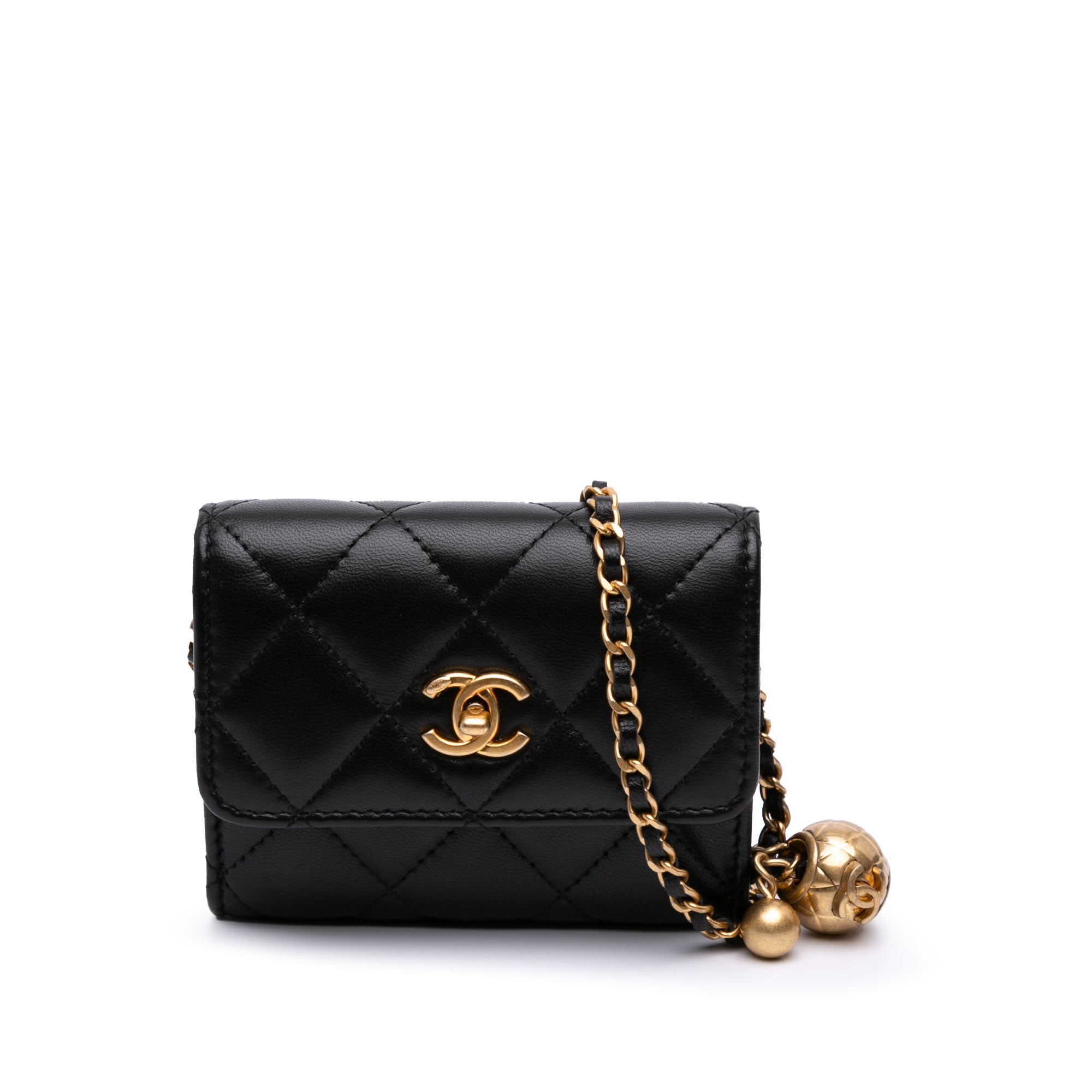Black Chanel Quilted Lambskin Pearl Crush Clutch With Chain