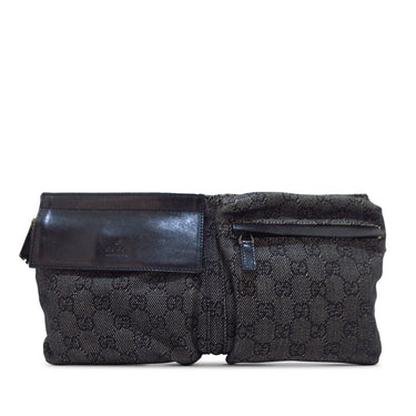Gray Gucci GG Denim Double Pocket Belt Bag - Designer Revival