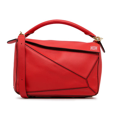 Red LOEWE Medium Puzzle Bag Satchel - Designer Revival