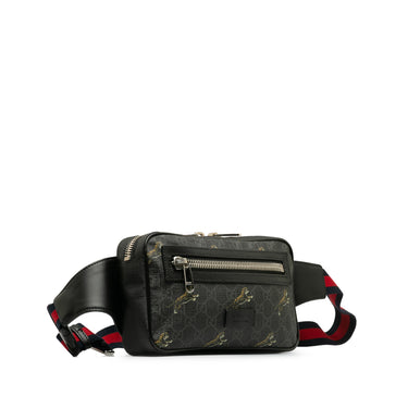 Black Gucci GG Supreme Web Tiger Belt Bag