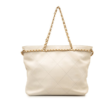 White Chanel Quilted Calfskin CC Lock Chain Shopping Tote Satchel