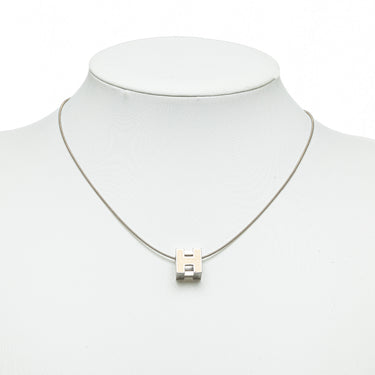 Silver Hermes Cage d'H Cube Necklace