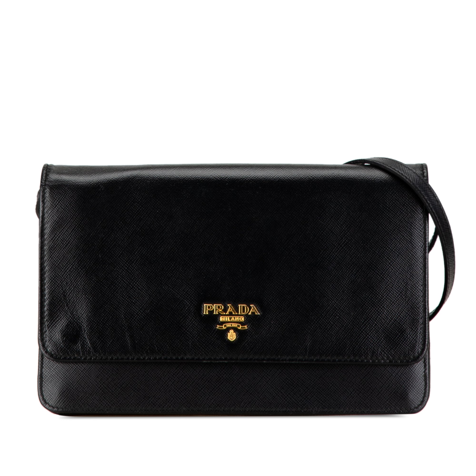 Black Prada Saffiano Metal Flap Wallet With Strap Crossbody Bag Designer Revival