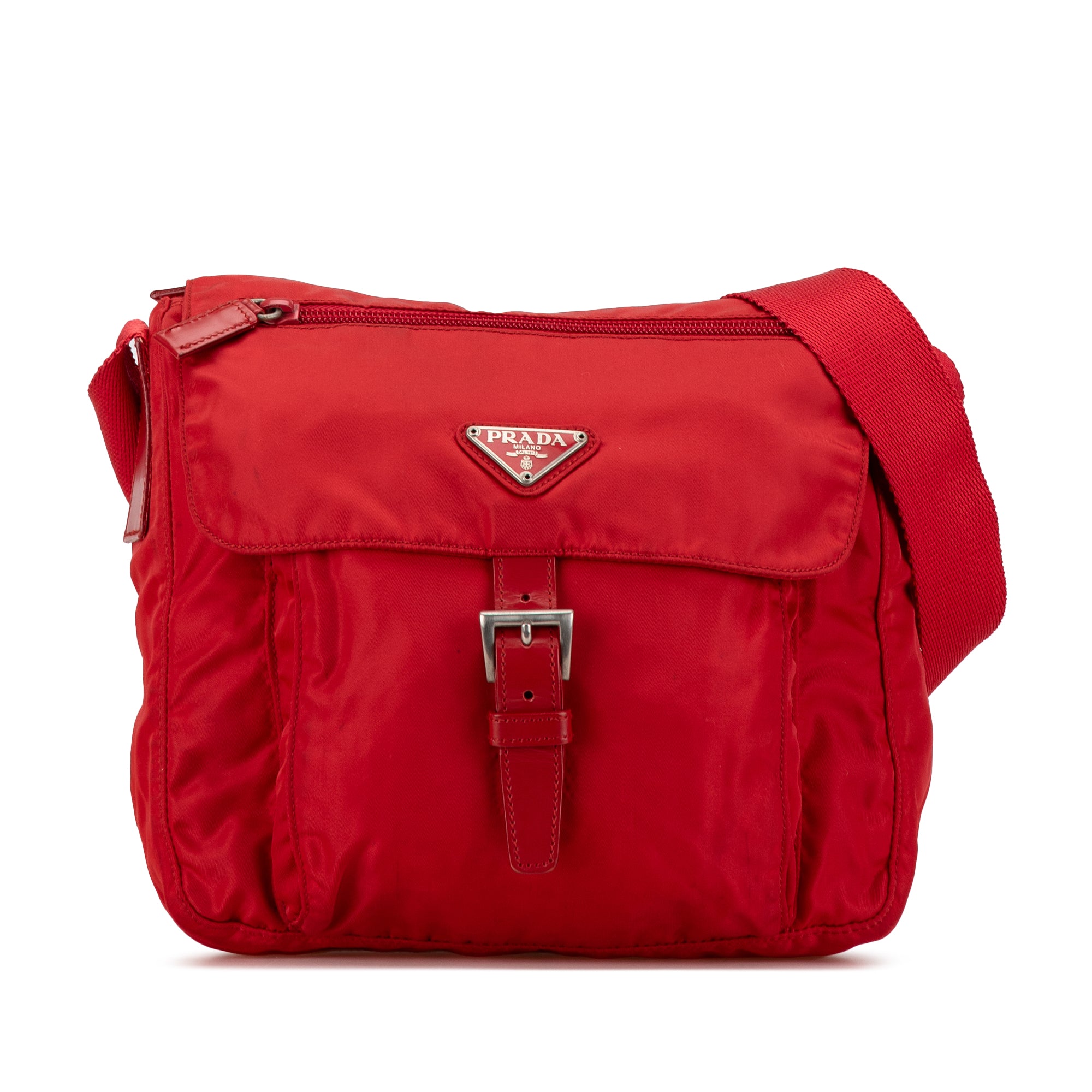 Red Prada Tessuto Zip Buckle Messenger Bag Designer Revival