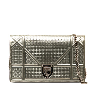 Silver Dior Baby Patent Microcannage Diorama Wallet on Chain Crossbody Bag