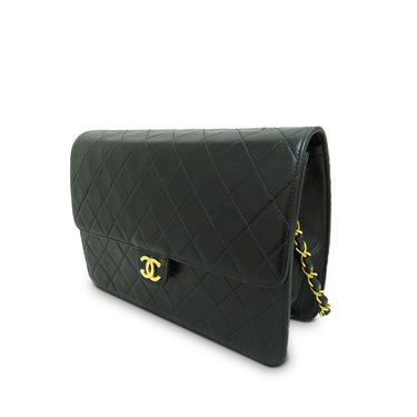 Black Chanel CC Quilted Lambskin Single Flap Crossbody Bag