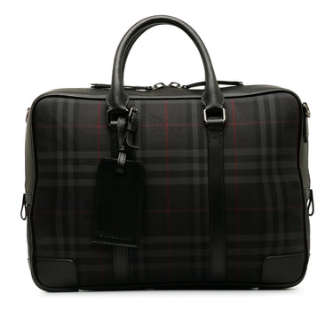 Black Burberry Tonal Check Business Bag - Designer Revival