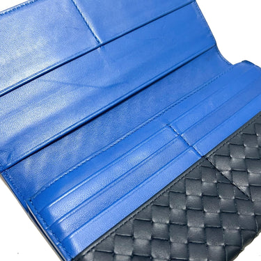 Blue Bottega Veneta Intrecciato Bifold Long Wallet