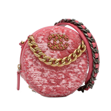 Pink Chanel Sequin Lambskin 19 Round Clutch With Chain Satchel