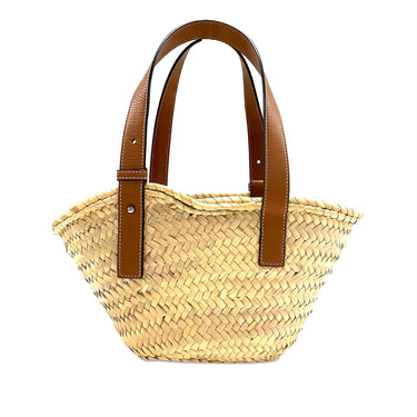 Tan Loewe Small Raffia Basket Tote - Designer Revival