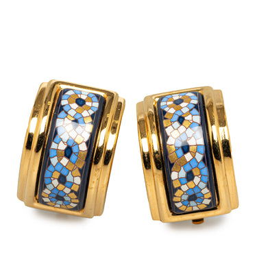 Gold Hermès Cloisonne Enamel Clip On Earrings