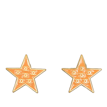 Gold Chanel Enamel CC Star Clip-On Earrings