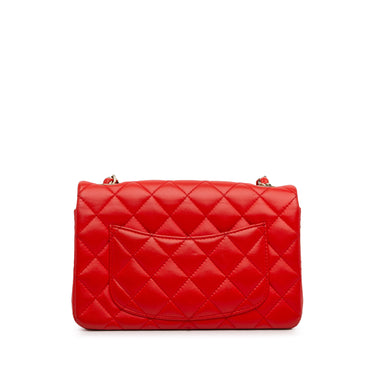 Red Chanel New Mini Classic Lambskin Single Flap Crossbody Bag