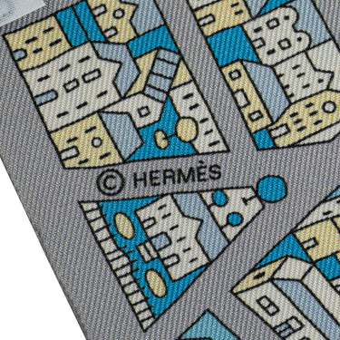 Gray Hermes Printed Twilly Silk Scarf Scarves