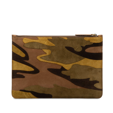 Brown Burberry Suede Camouflage Patchwork Clutch