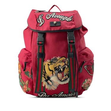 Red Gucci L'Aveugle Par Amour Techno Canvas Backpack