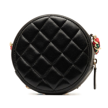 Black Chanel Quilted Lambskin Ribbon Round Clutch With Chain Crossbody Bag