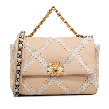 Beige Chanel Medium Crochet and Calfskin 19 Flap Bag Satchel - Designer Revival