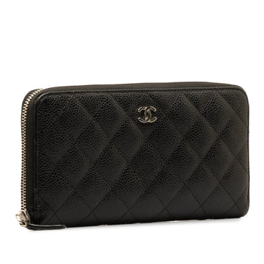 Black Chanel CC Caviar Zip Around Wallet - Designer Revival