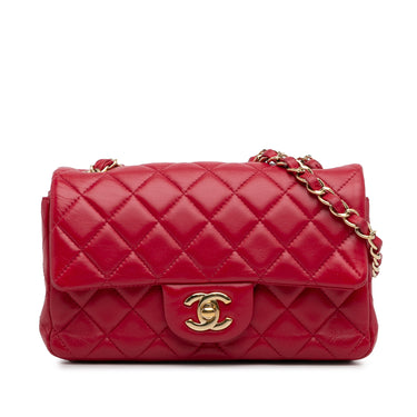 Red Chanel Mini Classic Lambskin Rectangular Single Flap Crossbody Bag