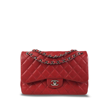 Red Chanel Jumbo Classic Caviar Double Flap Shoulder Bag