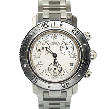 Silver Hermès Quartz Stainless Steel Clipper Diver Watch