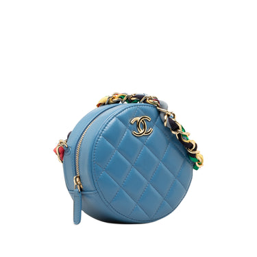 Blue Chanel Quilted Lambskin Ribbon Round Clutch With Chain Crossbody Bag