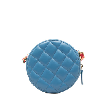 Blue Chanel Quilted Lambskin Ribbon Round Clutch With Chain Crossbody Bag
