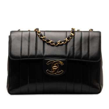 Black Chanel Jumbo Vertical Quilt Lambskin Single Flap Shoulder Bag