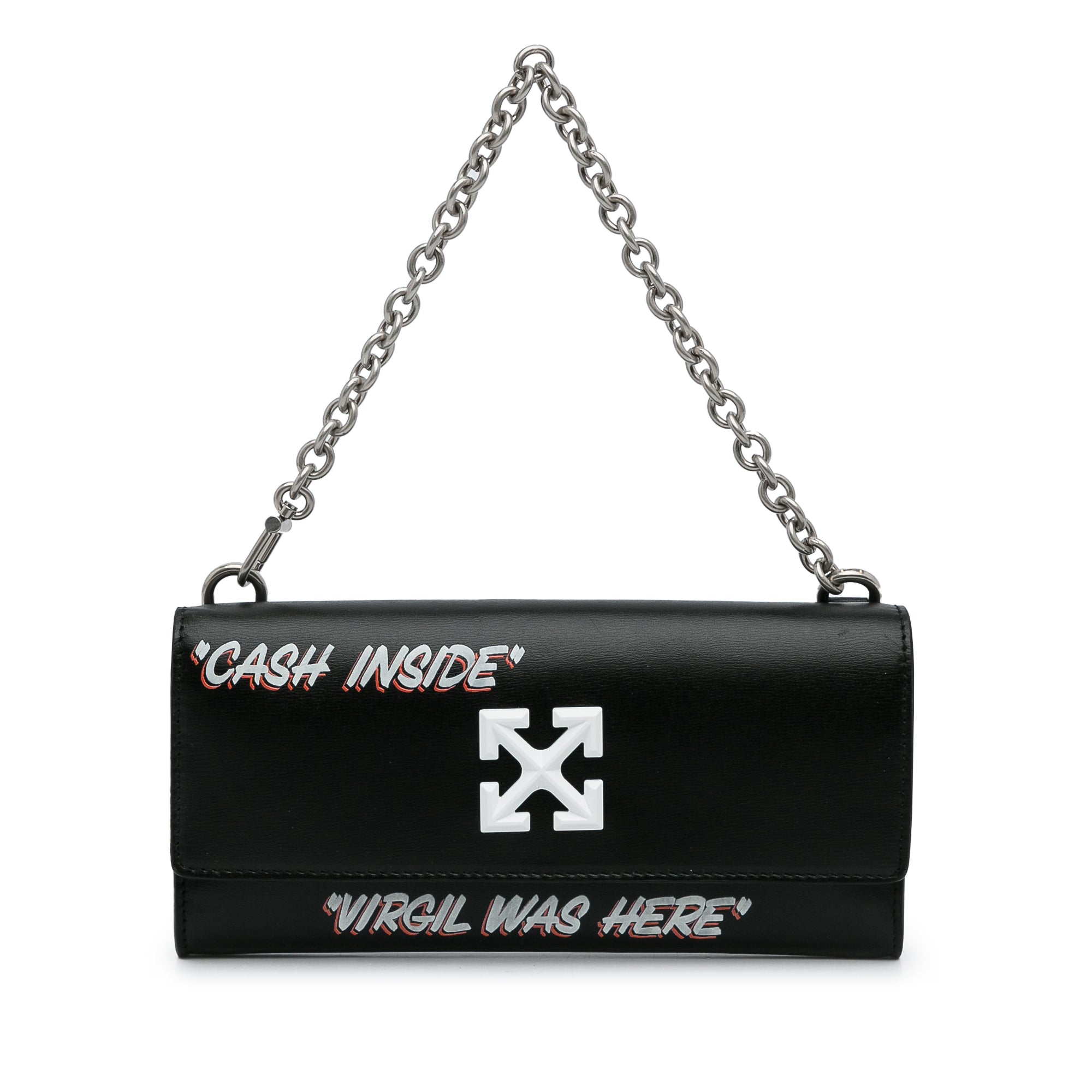 Black Off White Jitney Quote Wallet on Chain Baguette – Designer