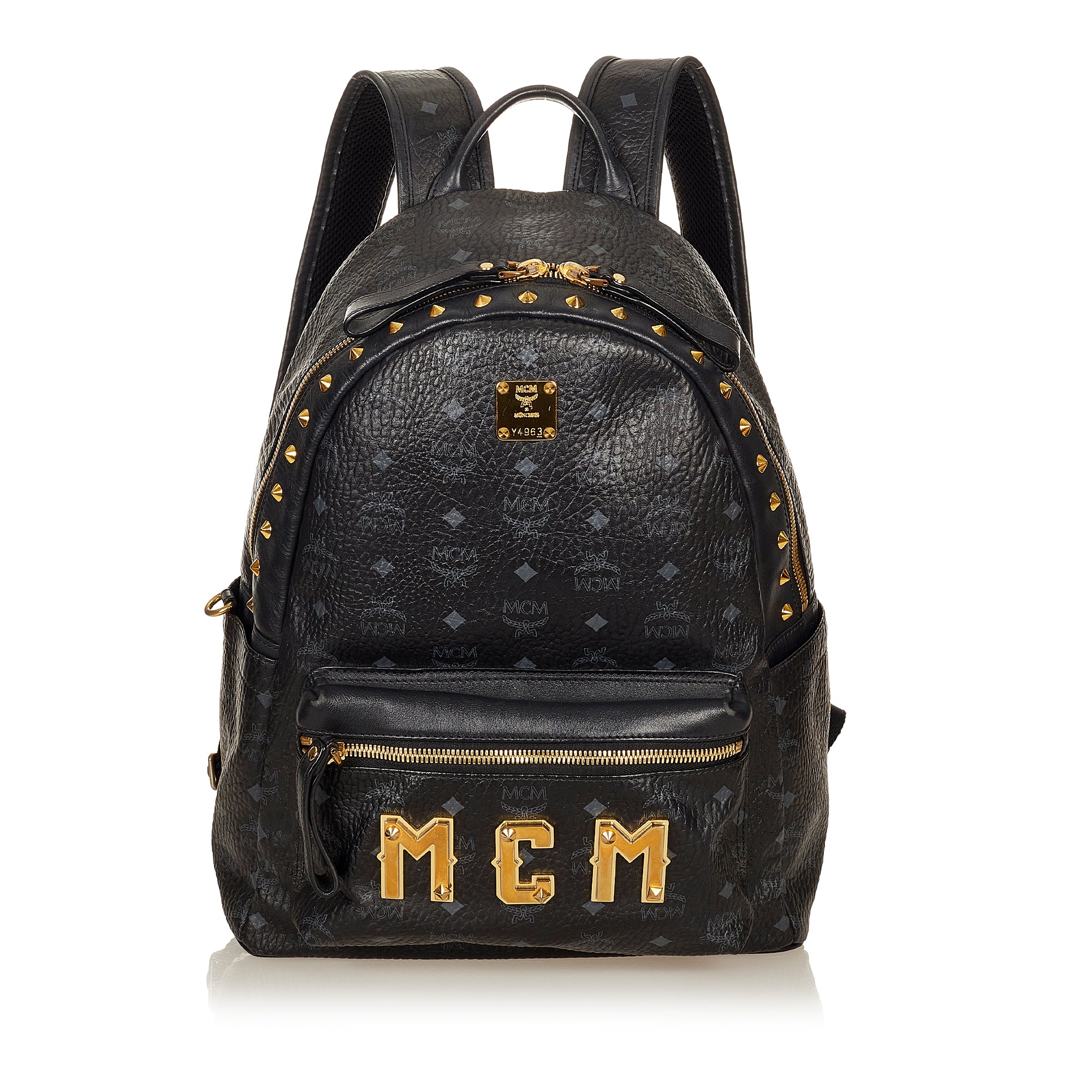 Authentic MCM Stark Front Studs Backpack in Visetos Black / MEDIUM