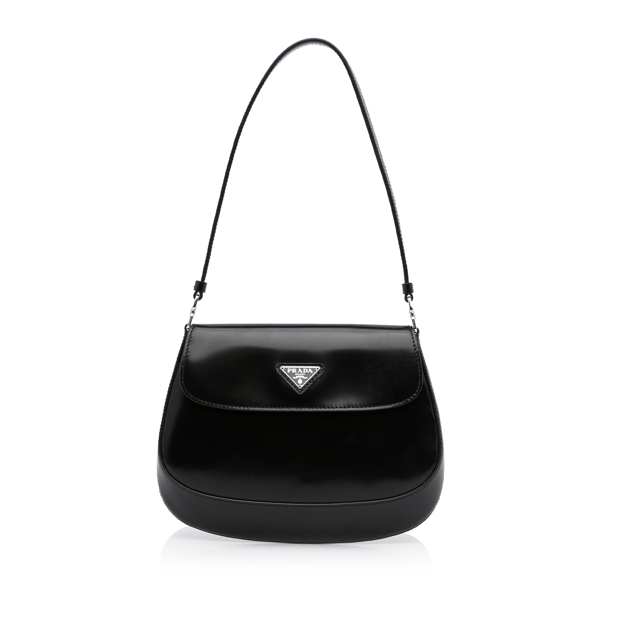 Prada - Cleo Black Brushed Leather Shoulder Bag