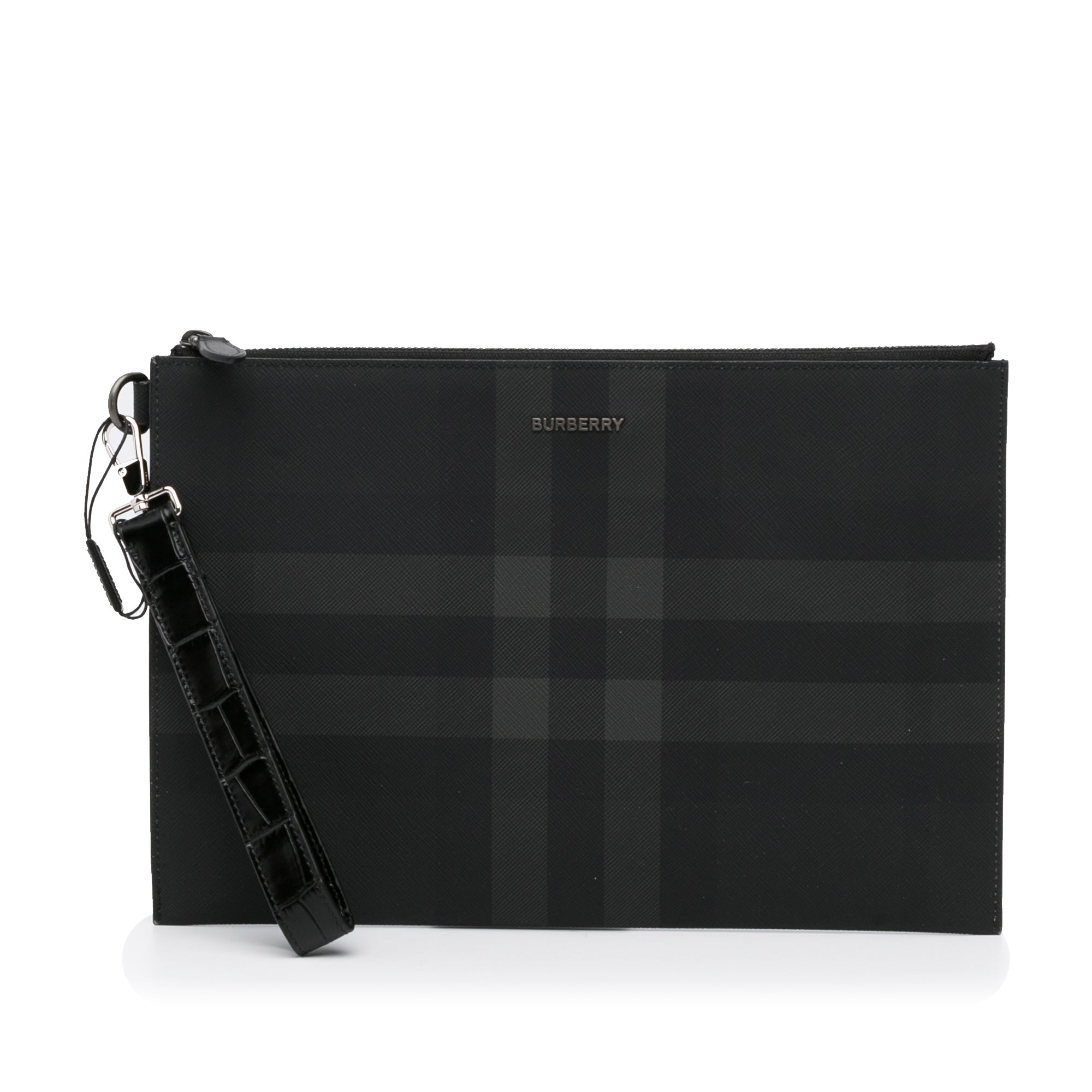 Black Burberry Large Charcoal Check Zip Pouch Clutch Bag – Designer Revival