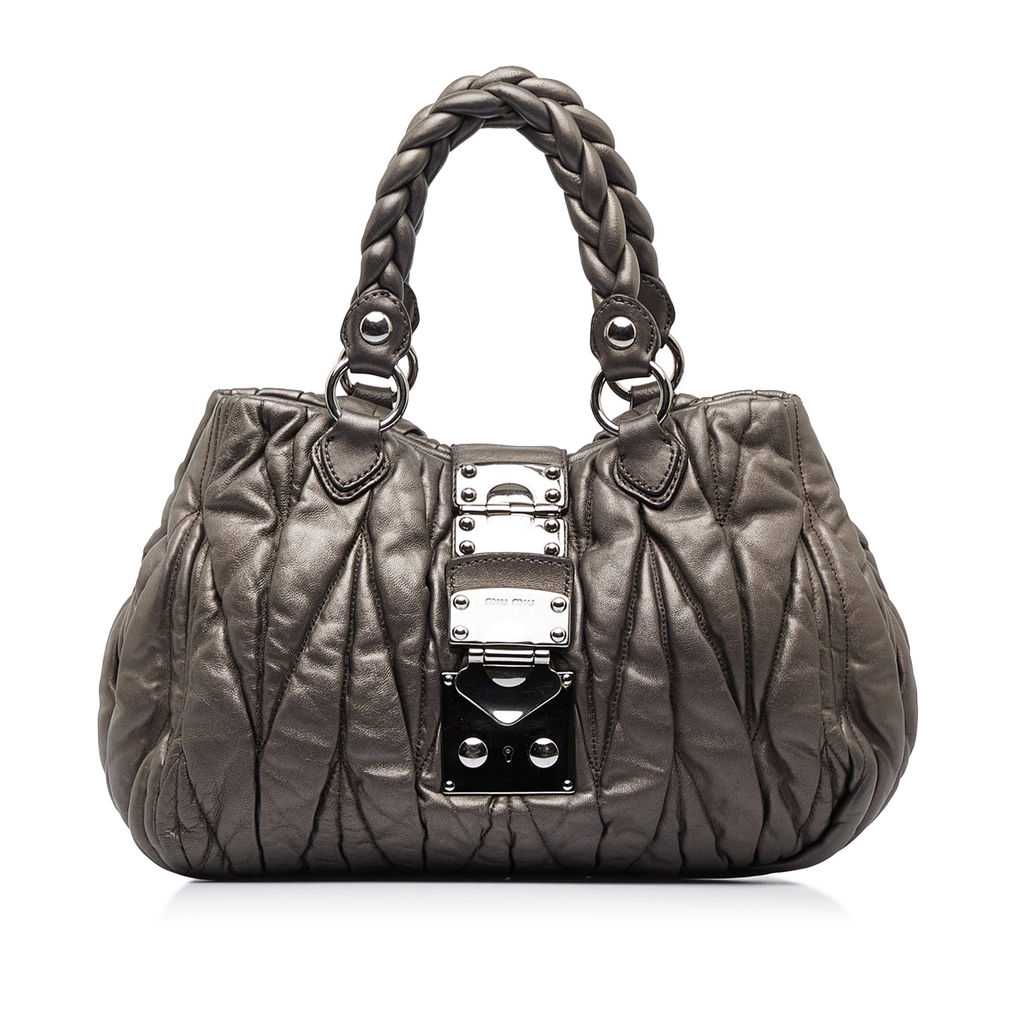 Miu Miu - Authenticated Coffer Handbag - Leather Brown Plain for Women, Never Worn