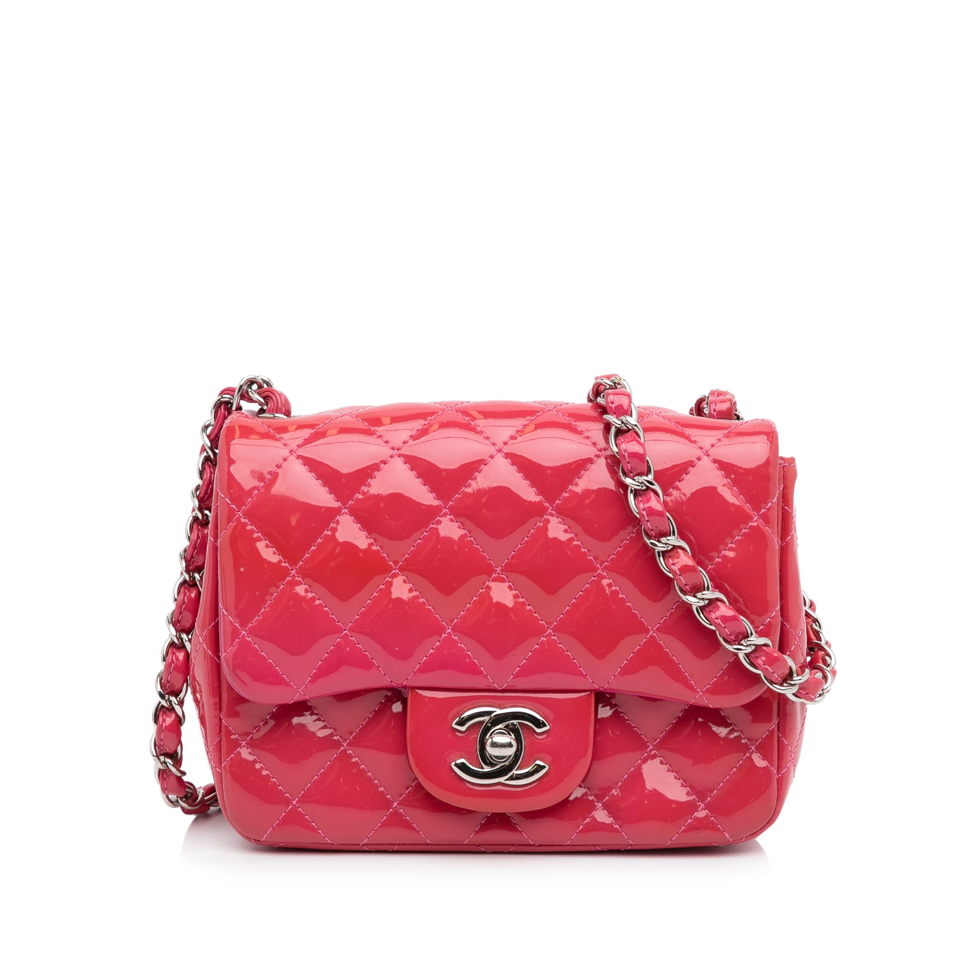 Chanel Pink Mini Square Patent Leather Classic Flap Bag