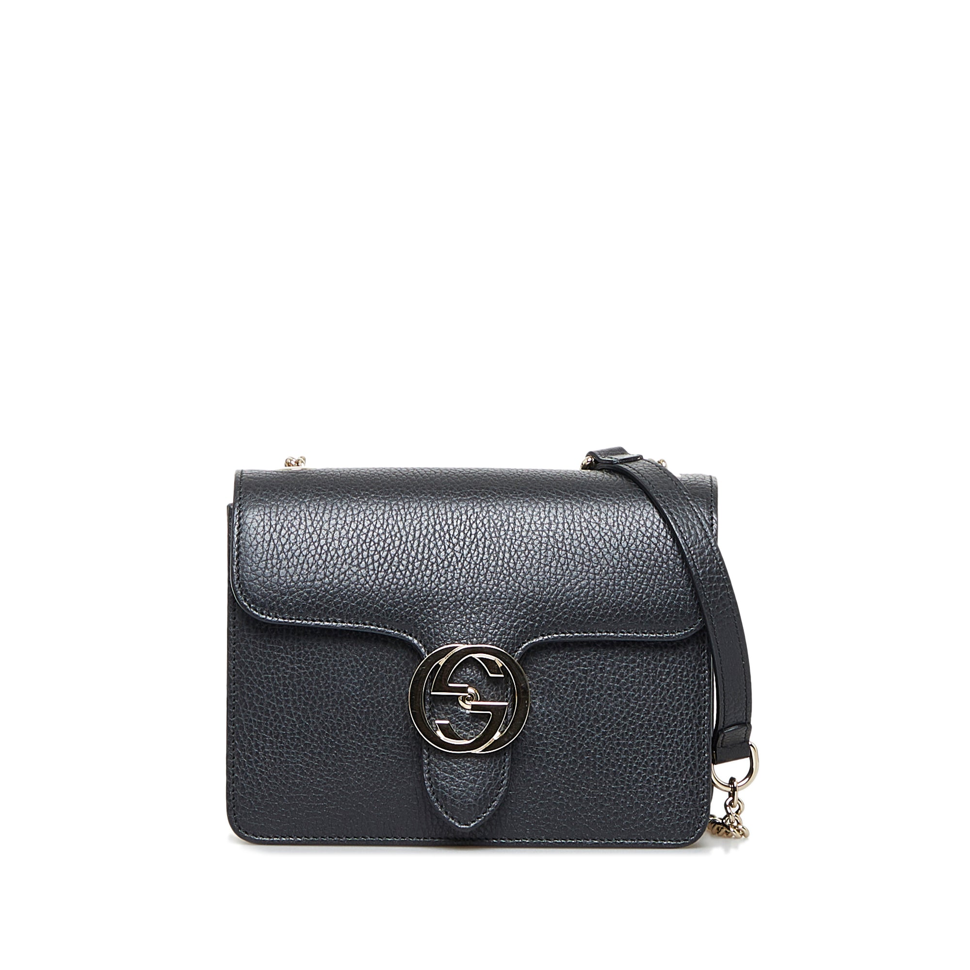Gucci GG Dollar Calf Black Interlocking Chain Handbag Leather Bag Italy  510304