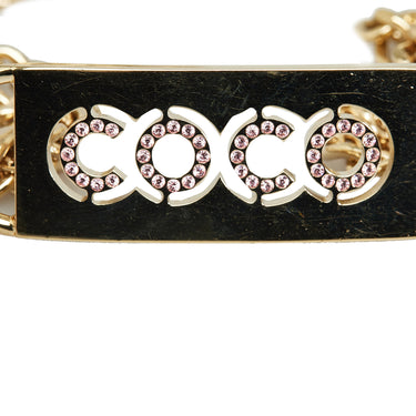 Gold Chanel Rhinestone Coco Name Plate Chain-Link Belt - Designer Revival