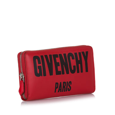 Red Givenchy Iconic Print Zip Around Leather Wallet - Designer Revival