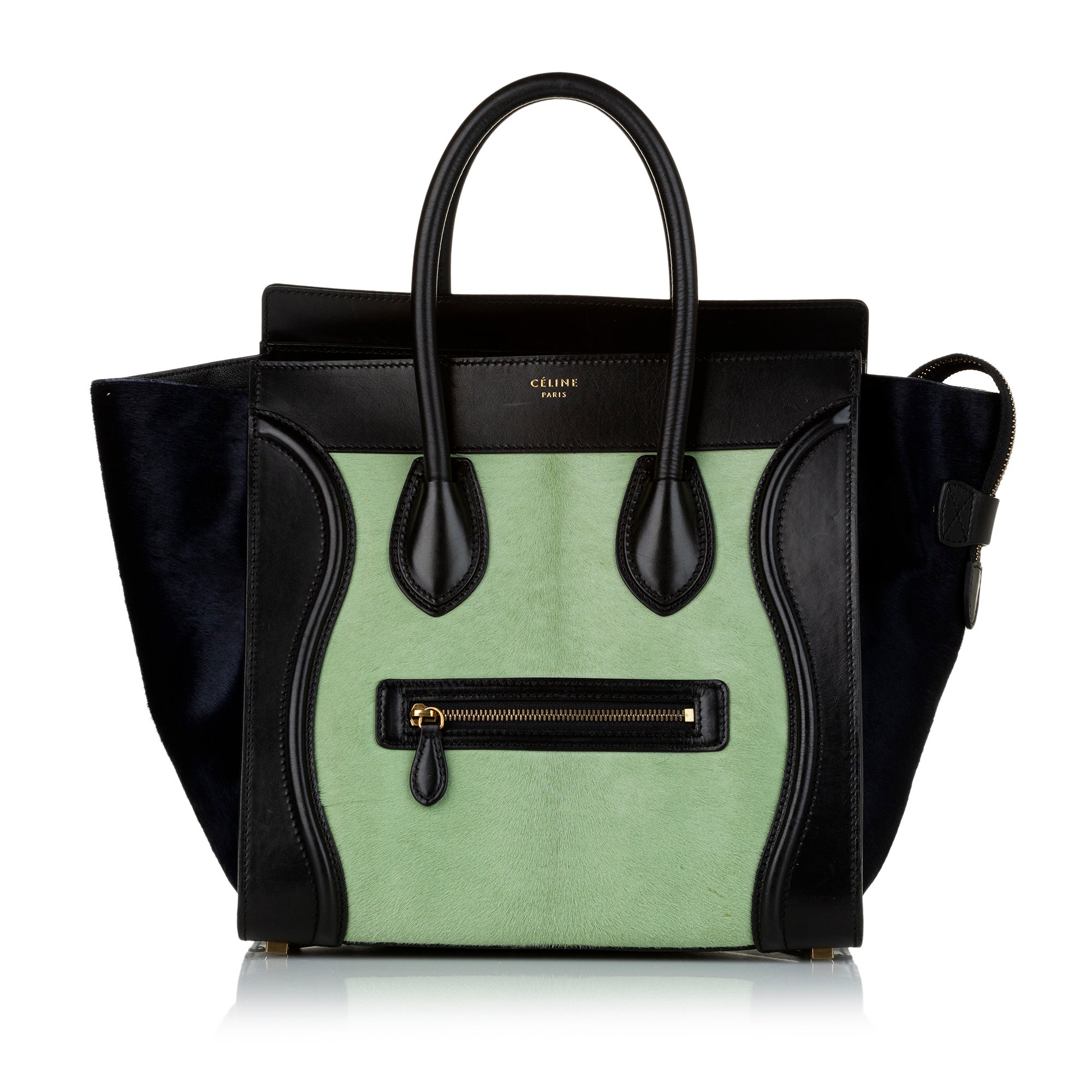 Celine Mini Luggage Bicolor Pony Hair Tote Bag Green