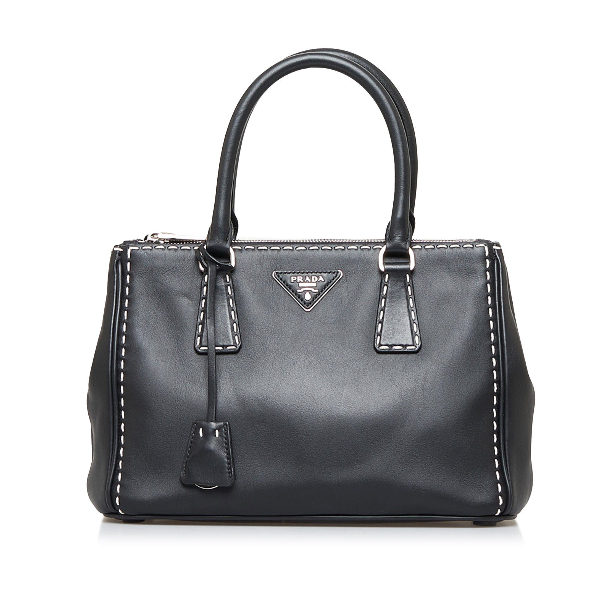 PRADA Saffiano Lux 2 Way Shoulder Bag Handbag Leather Black