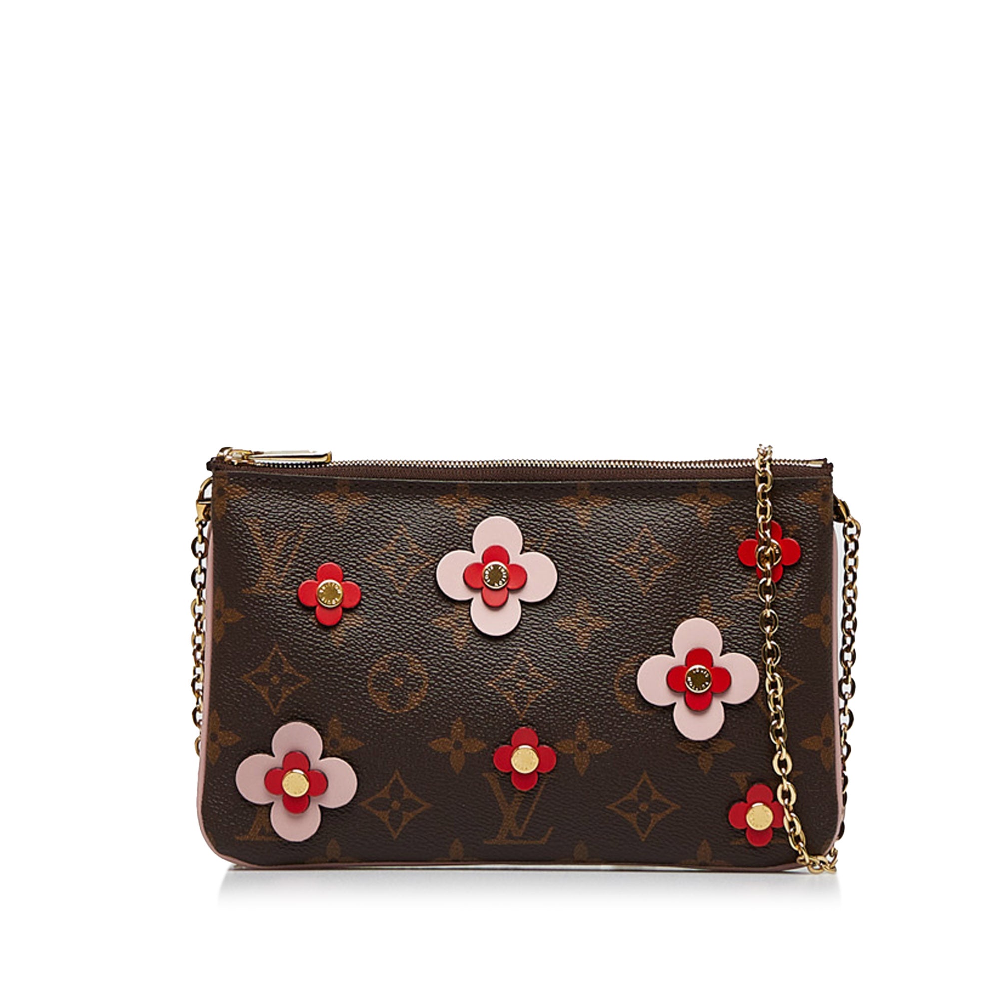 Brown Louis Vuitton Monogram Blooming Flowers Double Zip Pochette Crossbody  Bag
