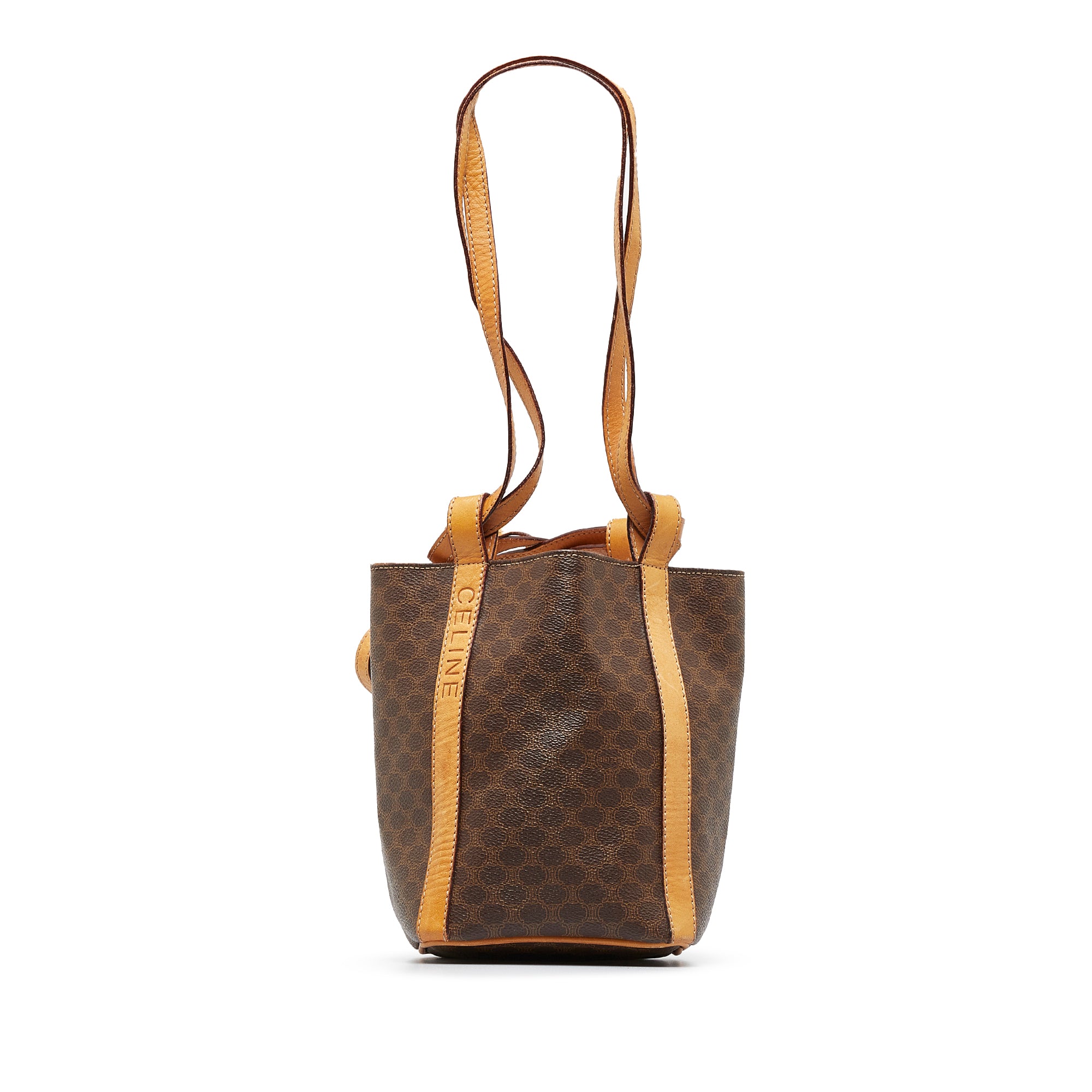 Celine, Bags, Celine Drawstring Bucket Bag Triomphe Coated Canvas Small  Brown
