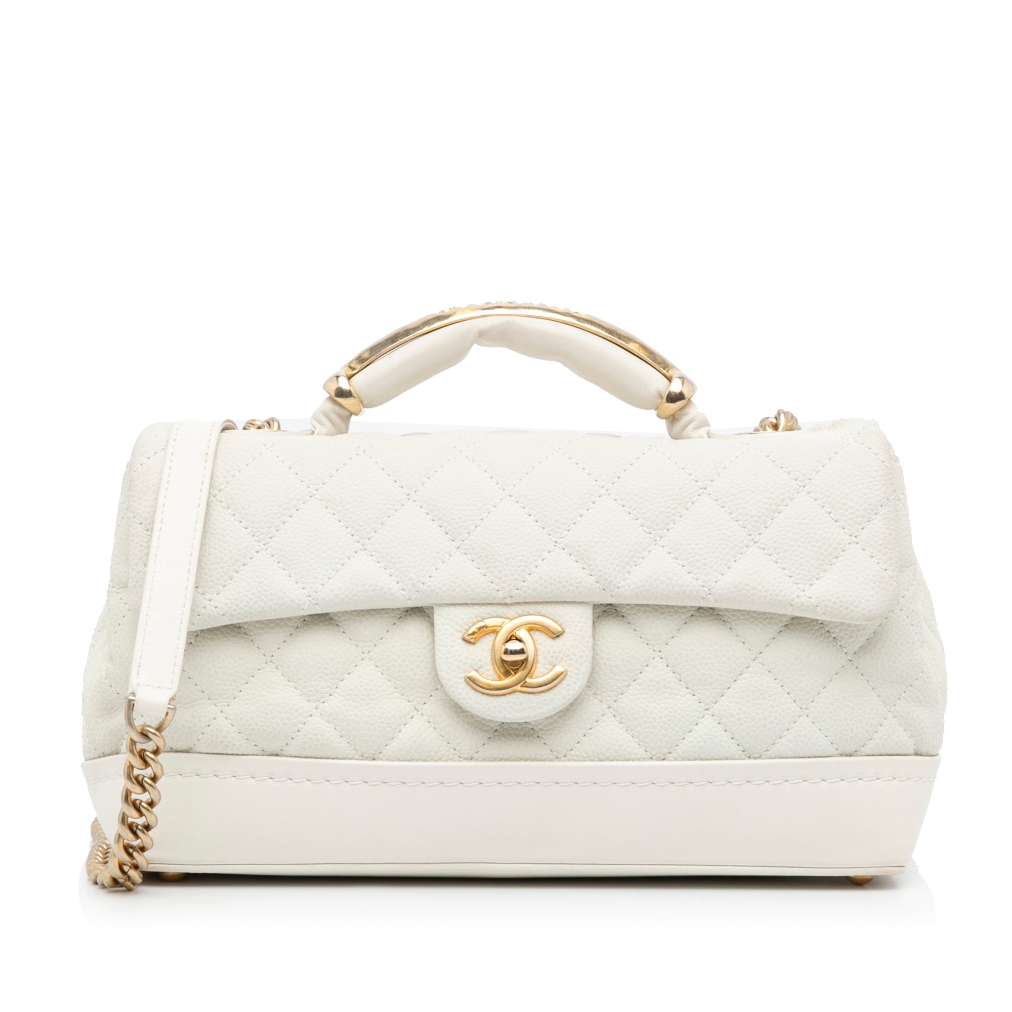 CHANEL Lambskin Quilted Small Coco Lux Flap White 464719