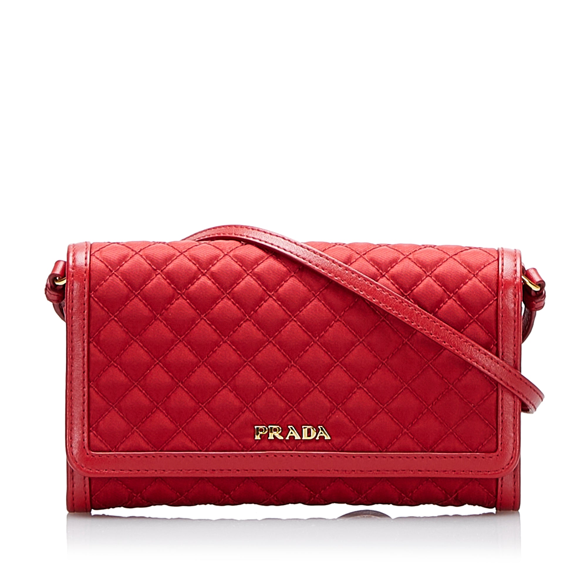 Red Prada Impuntu Tessuto Wallet on Strap Crossbody Bag – Designer
