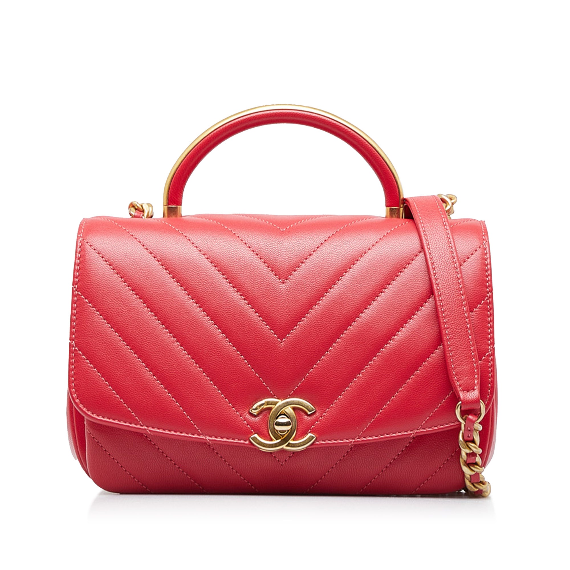 CHANEL preowned Quilted CC Red FlapBag with Handle