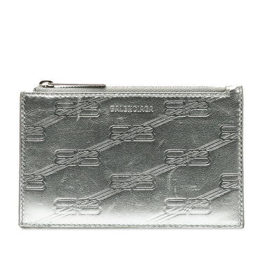 Silver Balenciaga BB Monogram Leather Card Case - Designer Revival