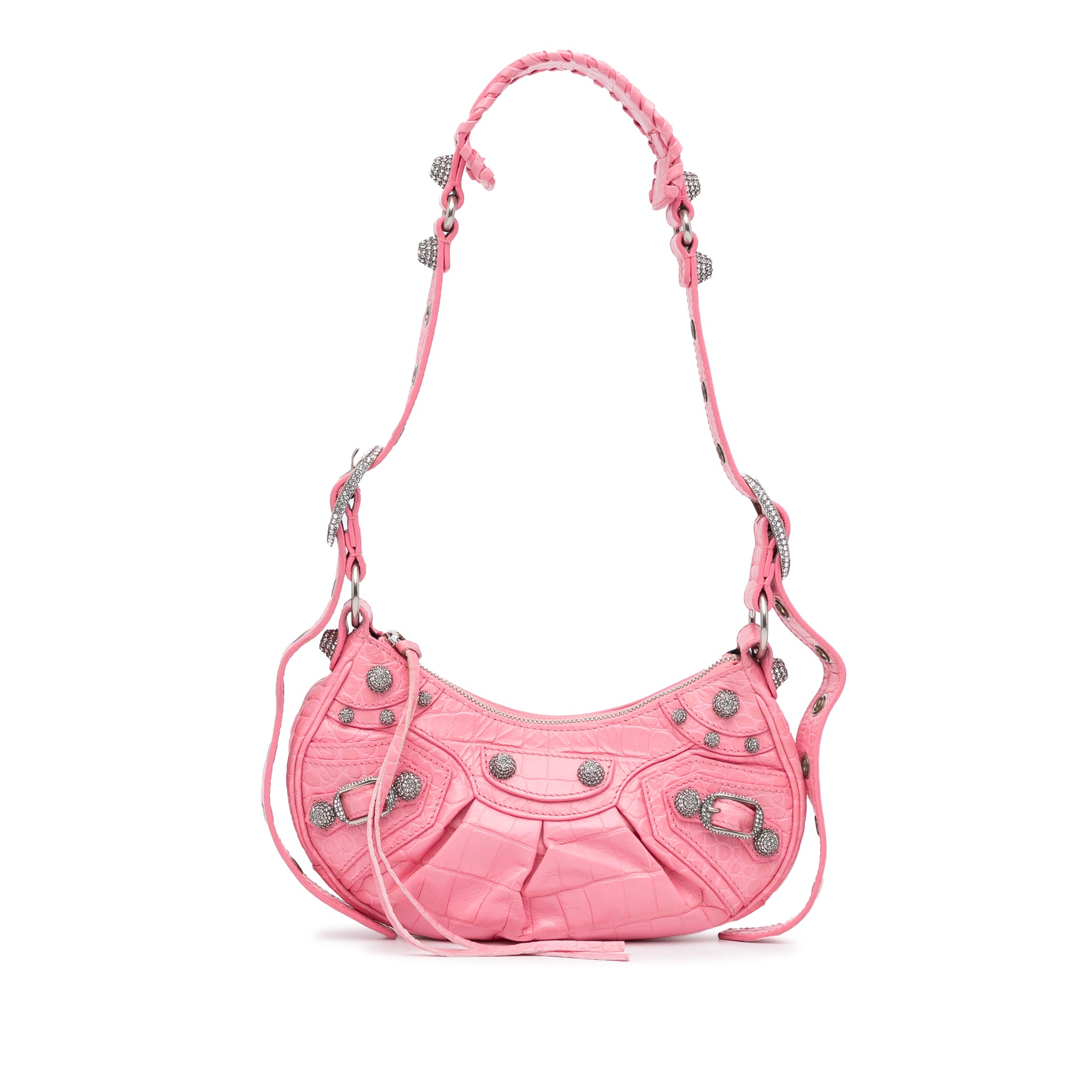 Balenciaga Pink Croc Xs 'Le Cagole' Shoulder Bag